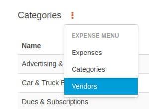 Expense vendors sub menu option