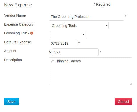 New pet grooming expense with new vendor